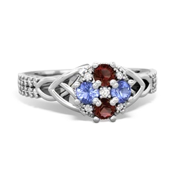 Garnet Celtic Knot Cluster Engagement 14K White Gold ring R26443RD