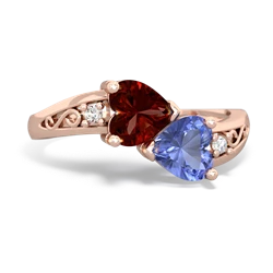 Garnet Snuggling Hearts 14K Rose Gold ring R2178