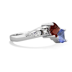 Garnet Snuggling Hearts 14K White Gold ring R2178