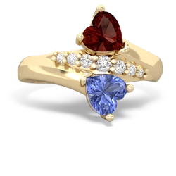 Garnet Heart To Heart 14K Yellow Gold ring R2064