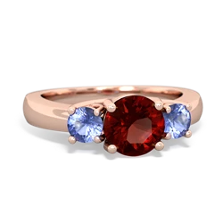 Garnet Three Stone Round Trellis 14K Rose Gold ring R4018