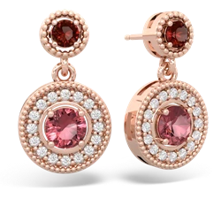 Garnet Halo Dangle 14K Rose Gold earrings E5319