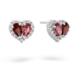 Garnet Halo 14K White Gold earrings E7008