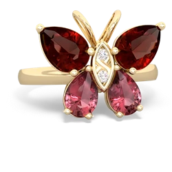 Garnet Butterfly 14K Yellow Gold ring R2215