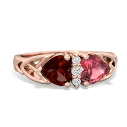 Garnet Celtic Knot Double Heart 14K Rose Gold ring R5040