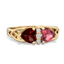 Garnet Celtic Knot Double Heart 14K Yellow Gold ring R5040