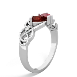 Garnet 'One Heart' Celtic Knot Claddagh 14K White Gold ring R5322