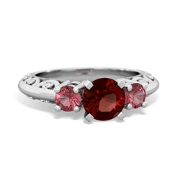 Garnet Art Deco Eternal Embrace Engagement 14K White Gold ring C2003