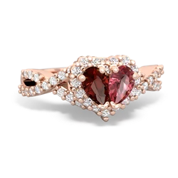 Garnet Diamond Twist 'One Heart' 14K Rose Gold ring R2640HRT