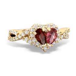 Garnet Diamond Twist 'One Heart' 14K Yellow Gold ring R2640HRT