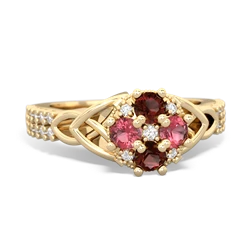 Garnet Celtic Knot Cluster Engagement 14K Yellow Gold ring R26443RD