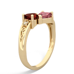 Garnet Snuggling Hearts 14K Yellow Gold ring R2178