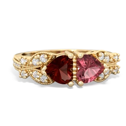 Garnet Diamond Butterflies 14K Yellow Gold ring R5601