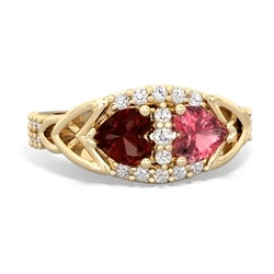 Garnet Sparkling Celtic Knot 14K Yellow Gold ring R2645