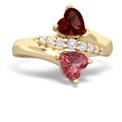 Garnet Heart To Heart 14K Yellow Gold ring R2064