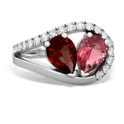 Garnet Nestled Heart Keepsake 14K White Gold ring R5650