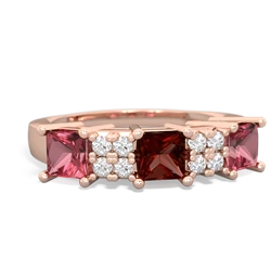 Garnet Three Stone Diamond Cluster 14K Rose Gold ring R2592