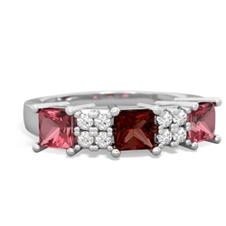 Garnet Three Stone Diamond Cluster 14K White Gold ring R2592