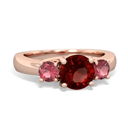 Garnet Three Stone Round Trellis 14K Rose Gold ring R4018