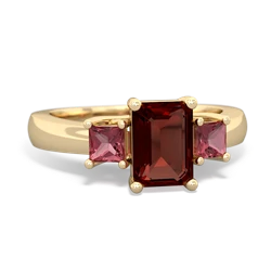 Garnet Three Stone Emerald-Cut Trellis 14K Yellow Gold ring R4021