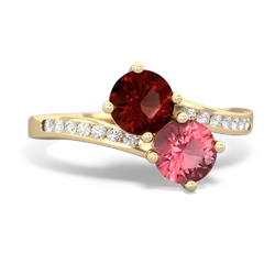 Garnet Channel Set Two Stone 14K Yellow Gold ring R5303