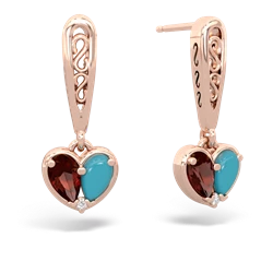 Garnet Filligree Heart 14K Rose Gold earrings E5070