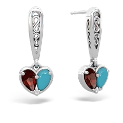 Garnet Filligree Heart 14K White Gold earrings E5070