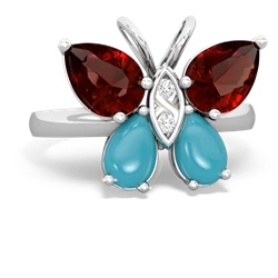 Garnet Butterfly 14K White Gold ring R2215