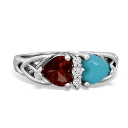 Garnet Celtic Knot Double Heart 14K White Gold ring R5040