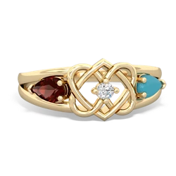 Garnet Hearts Intertwined 14K Yellow Gold ring R5880