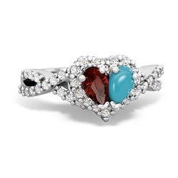 Garnet Diamond Twist 'One Heart' 14K White Gold ring R2640HRT