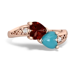 Garnet Snuggling Hearts 14K Rose Gold ring R2178