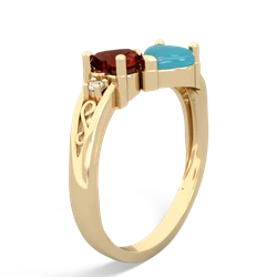 Garnet Snuggling Hearts 14K Yellow Gold ring R2178