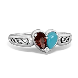 Garnet Filligree 'One Heart' 14K White Gold ring R5070