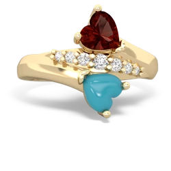 Garnet Heart To Heart 14K Yellow Gold ring R2064