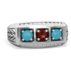 Garnet Three Stone Tire Tread Men's 14K White Gold ring R0520