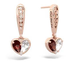 Garnet Filligree Heart 14K Rose Gold earrings E5070