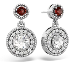 Garnet Halo Dangle 14K White Gold earrings E5319