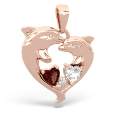 Garnet Dolphin Heart 14K Rose Gold pendant P5820