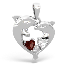 Garnet Dolphin Heart 14K White Gold pendant P5820