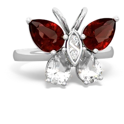 Garnet Butterfly 14K White Gold ring R2215