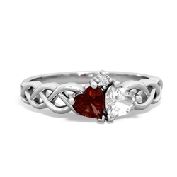 Garnet Heart To Heart Braid 14K White Gold ring R5870