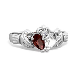 Garnet 'Our Heart' Claddagh 14K White Gold ring R2388