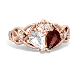 Garnet 'One Heart' Celtic Knot Claddagh 14K Rose Gold ring R5322