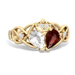 Garnet 'One Heart' Celtic Knot Claddagh 14K Yellow Gold ring R5322