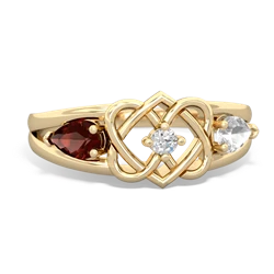 Garnet Hearts Intertwined 14K Yellow Gold ring R5880