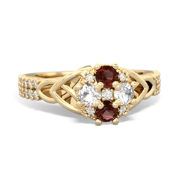 Garnet Celtic Knot Cluster Engagement 14K Yellow Gold ring R26443RD