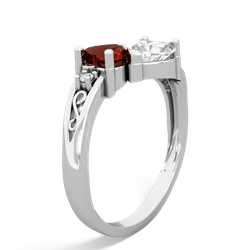 Garnet Snuggling Hearts 14K White Gold ring R2178