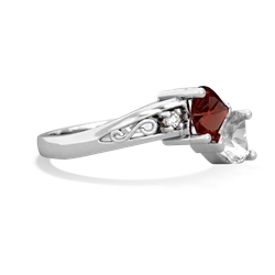 Garnet Snuggling Hearts 14K White Gold ring R2178