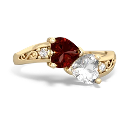 Garnet Snuggling Hearts 14K Yellow Gold ring R2178